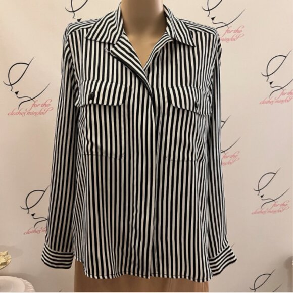 Notations.  Size 10 Medium.  Long Sleeve. Button Cuff. Black White Stripe. B127 - Picture 1 of 5